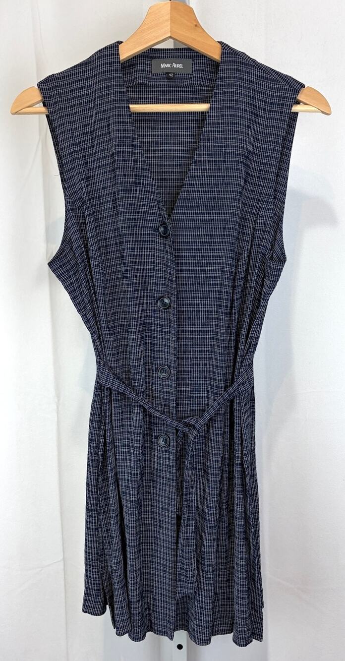 MARC AUREL Sleeveless Button Front Tie Back Tunic Top Crinkle Blue 42 US M